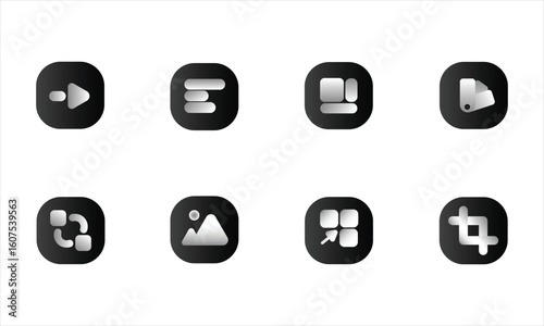A set 8 modern and minimal user interface icons designed in a rounded square style