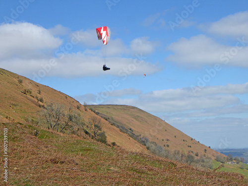 Photography Paraglider in the hills above Pandy in Wales