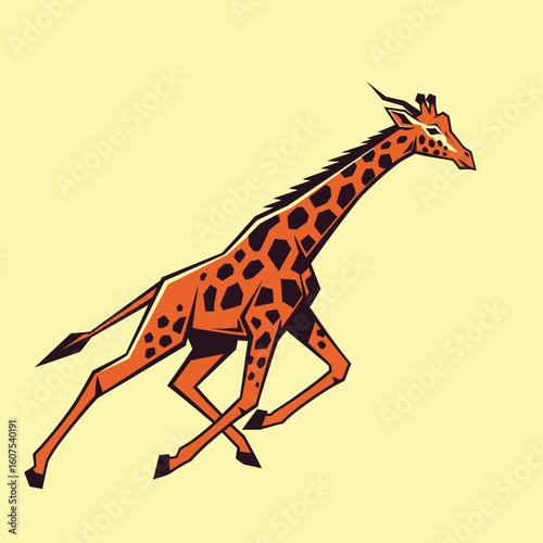 Animated Giraffe Running Across a Simple Yellow Background with Stylized Spots