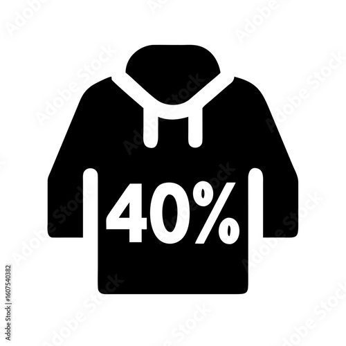 Sweatshirt with a discount label 40%, minimalistic design on white background, copy space