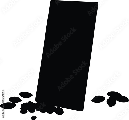 Black Rectangular Object with Scattered Seeds Pellets - Abstract Grunge Graphic Element