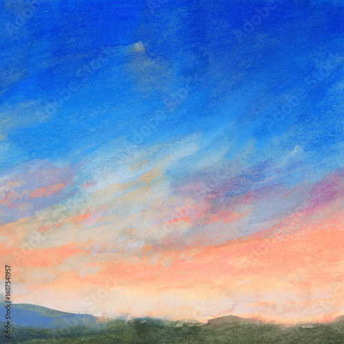 Beautiful hand painted  impressionist landscape. Mixed media. Versatile artistic image for creative design projects: posters, banners, websites, cards, prints, wallpapers. Artist-made art