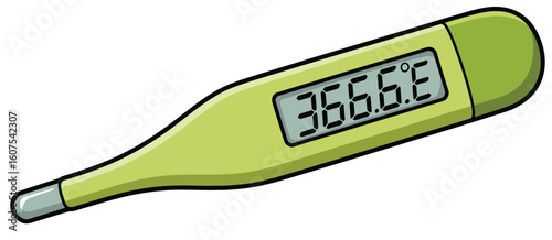 Digital thermometer displaying a normal body temperature reading