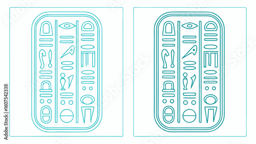 Ancient Egyptian Hieroglyphs Cartouche Outlines Teal on White Background for Educational and Historical Purposes Detailed Line Art Illustration