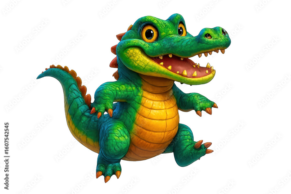 Fototapeta premium Colorful Cartoon Alligator with Transparent Background