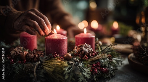 Hands light Advent wreath