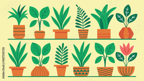 Stylish Houseplants on Shelves a Delightful Array of Potted Greenery and Floral Accents for Home Decor and Interior Design Projects