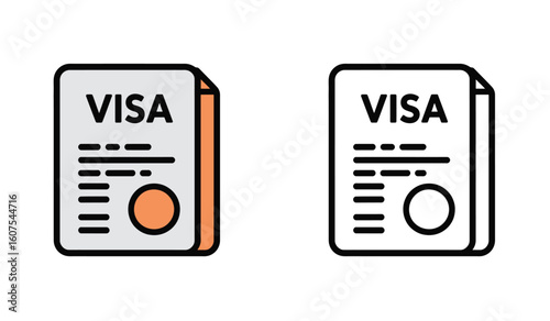 Visa Document Icons Immigration Foreign Travel Paperwork Official Permission