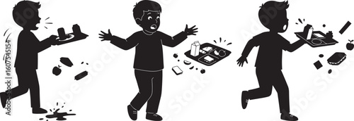 Three silhouettes of people interacting with technology isolated on white background silhouette