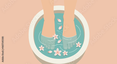 Foot spa experience with flowers, promoting relaxation and self-care.