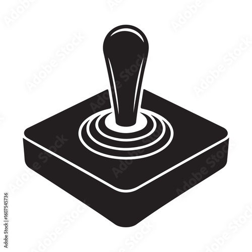 A black and white illustration of a classic arcade style joystick