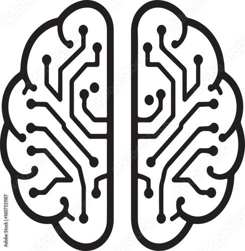 Stylized Brain Illustration with Circuit Board Patterns Symbolizing Intelligence Artificial Intelligence and Digital Technology in a Clean Vector Style