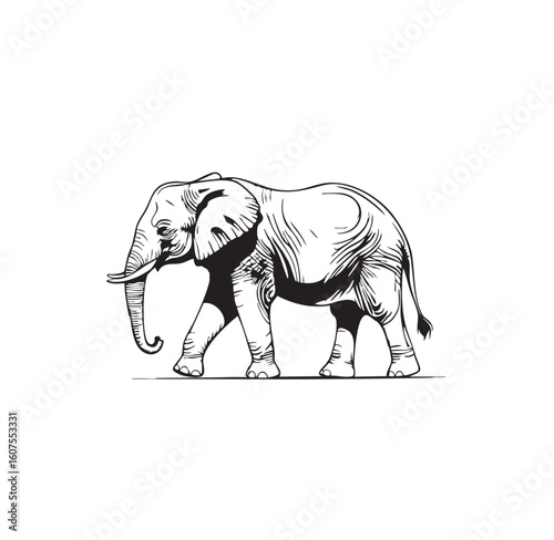 Vector illustration of an elephant standing in the wild wildlife safari with detailed features of mammals and nature