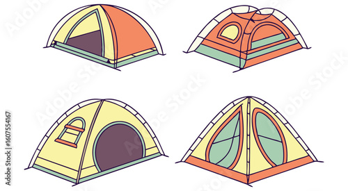 Four Cartoon Tents in Pastel Colors camping outdoor