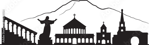 Armenia Yerevan Skyline Silhouette Vector Illustration with Mountain Range Backdrop