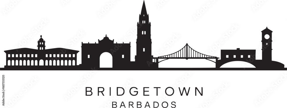 Obraz premium Bridgetown Barbados Skyline Silhouette Vector Illustration with Cityscape Landmarks