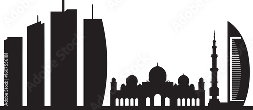 Dubai Skyline Silhouette Vector Illustration with Famous Landmarks and Cityscape Elements