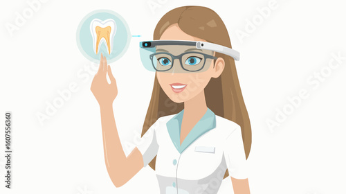Vector Illustration of Female Dentist Using AR Glasses for Endodontic Root Canal Surgery
