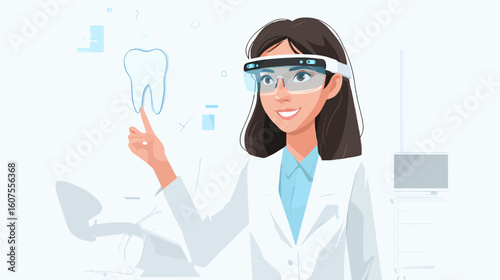 Vector Illustration of Female Dentist Using AR Glasses for Endodontic Root Canal Surgery