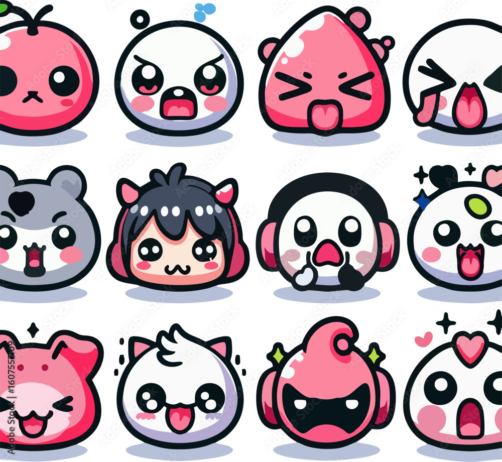 Obraz premium Adorable Emoji Face Icons Set 21