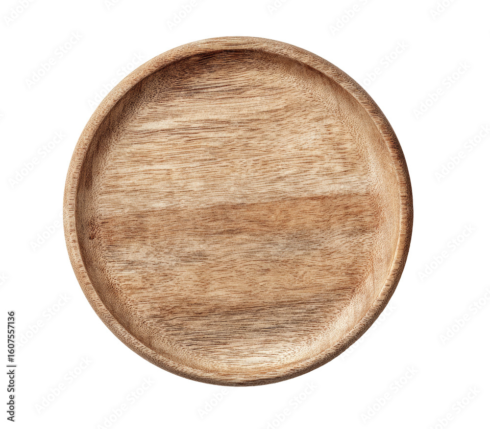 Overhead view of a round wooden plate. Smooth, light brown wood grain. Empty, blank surface Overhead view of a round wooden plate. Smooth, light brown wood grain. Empty, blank surface