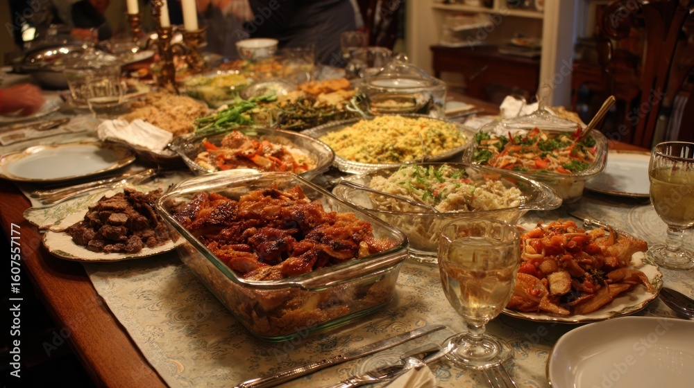 Obraz premium Festive feast of assorted dishes