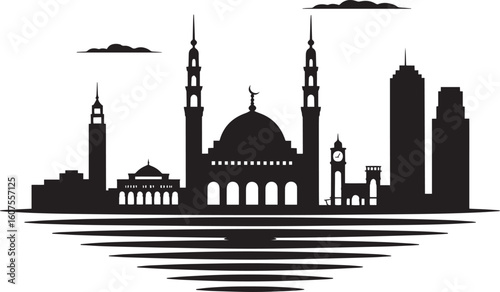 Photography Kuala Lumpur Skyline Silhouette Vector Illustration with Cityscape and Architect