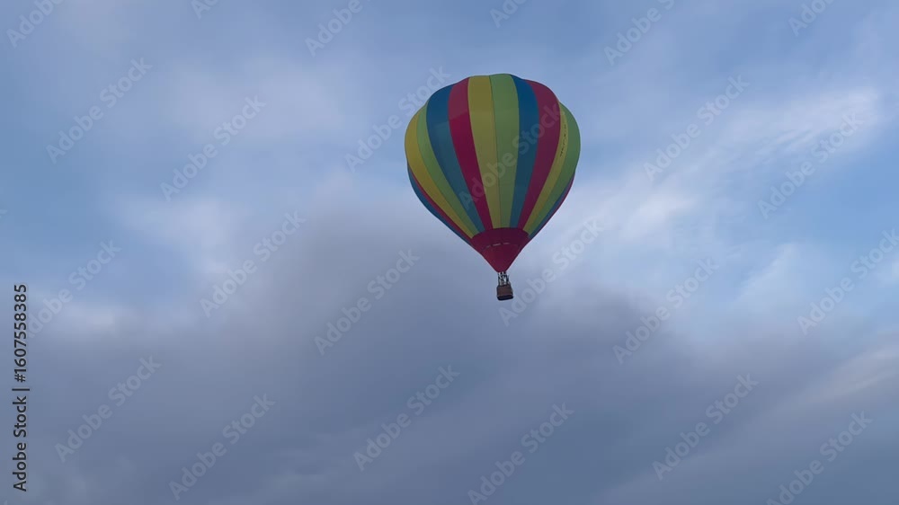 Colorful hot air balloon flying in blue sky
Colorful hot air balloon flying in blue sky