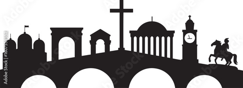 Skopje Skyline Silhouette Vector Illustration with City Buildings and Landmarks Design