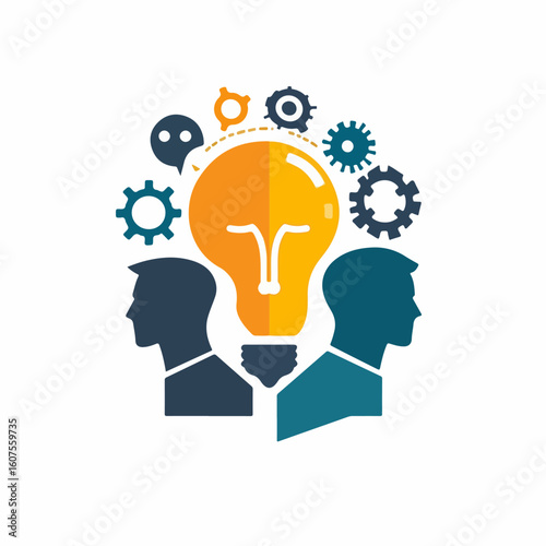 Technology and business concept icon for research and learning, symbolizing collaborative ideas and innovation