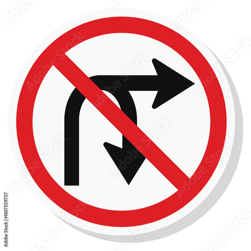 Free Download No U Turn And Right Arrow Forbidden Sign Isloated On White Background - GFXLoad