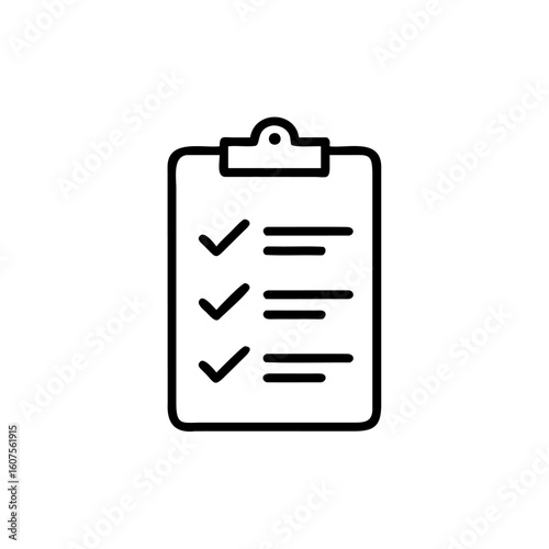 Outline checklist clipboard with three checkmarks lines task