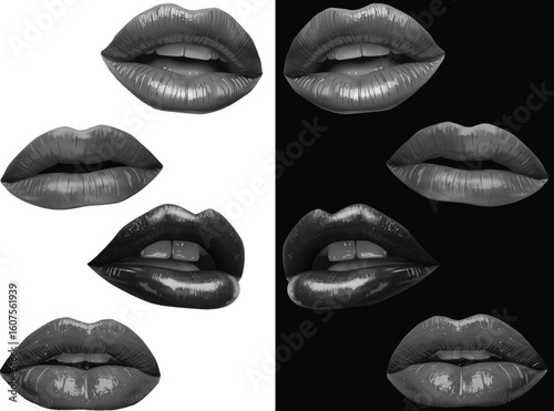 grey lips isolated on black and white background