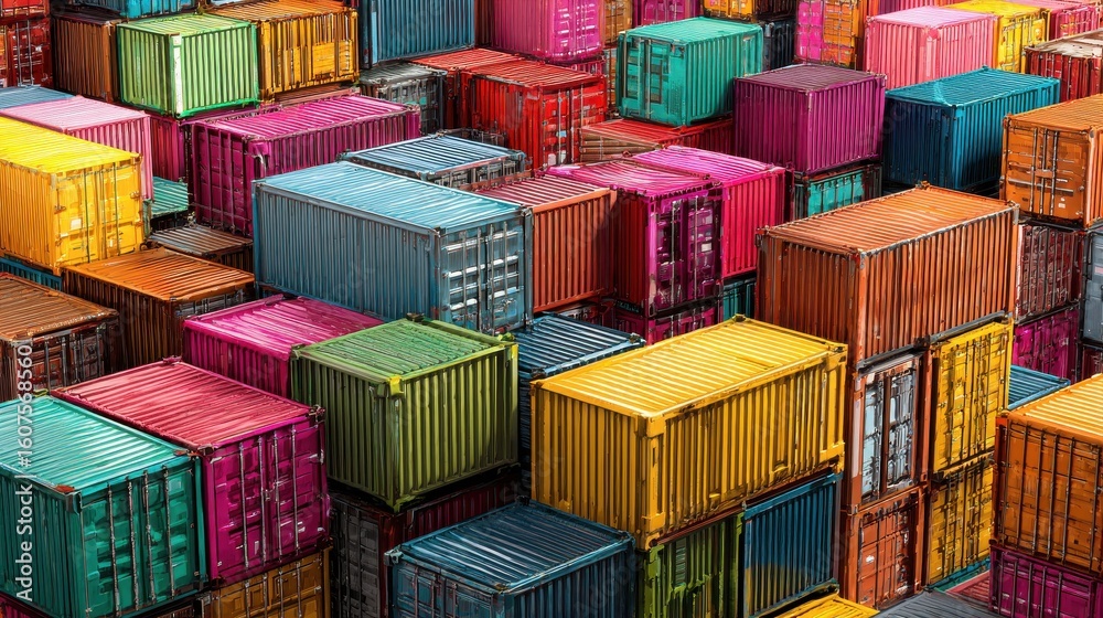 Fototapeta premium Colorful shipping containers stacked high.