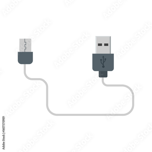 Professional illustration of a USB cable with Micro USB and USB-A connectors on a white background