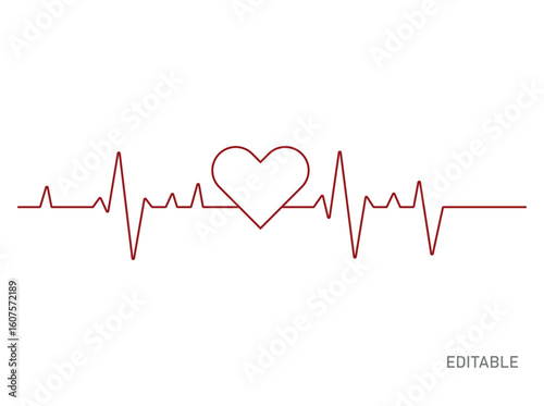Red Heart with Heartbeat Line Graphic Illustration for Medical Healthcare Design. Heart Rate Monitor Icon Heartbeat Pulse Line Graphic Design Element.