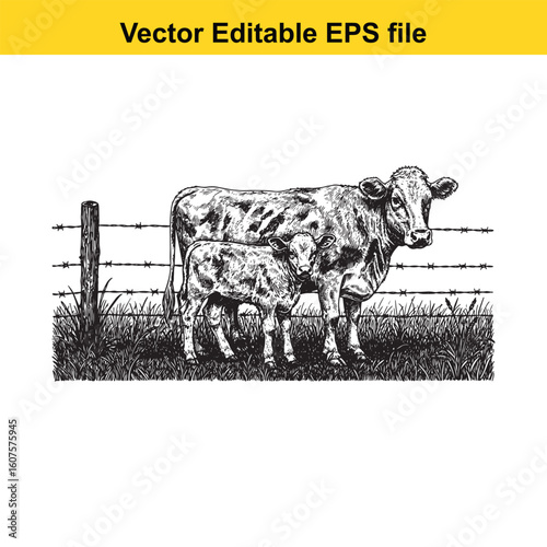 Dairy cow and calf, cow and calf, milk cow, angus cow