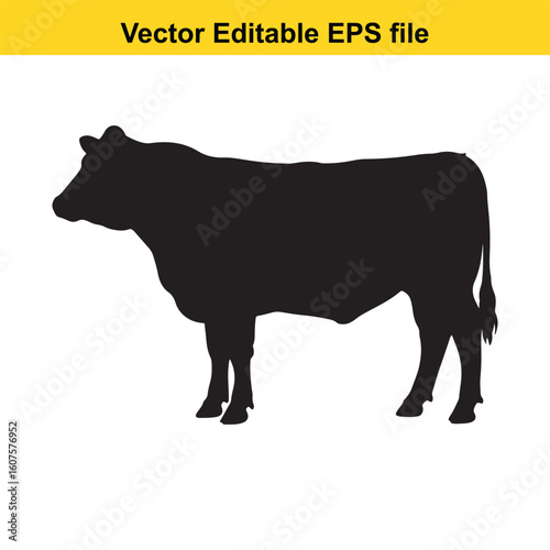 Black silhouette of a cow isolated on white background