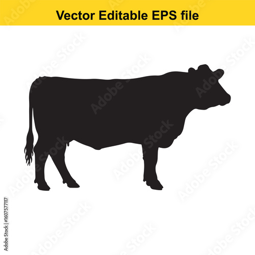 Black silhouette of a cow isolated on white background