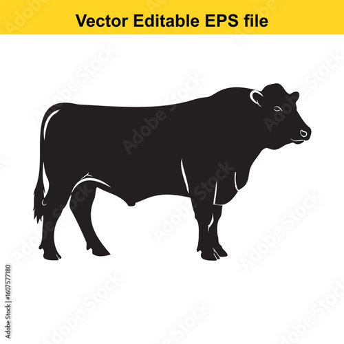 Black silhouette of a bull isolated on white background