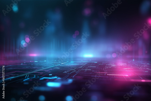 Ultra-detailed abstract cyberpunk background with glowing neon blue and pink vertical light streaks, digital elements and futuristic data effects, perfect for IT, SaaS, and technology concepts