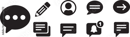 Communication icons message writing user profile notification forward arrow vector bundle collection set pack template elements icons clipart illustration editable flat minimal modern banner poster pn