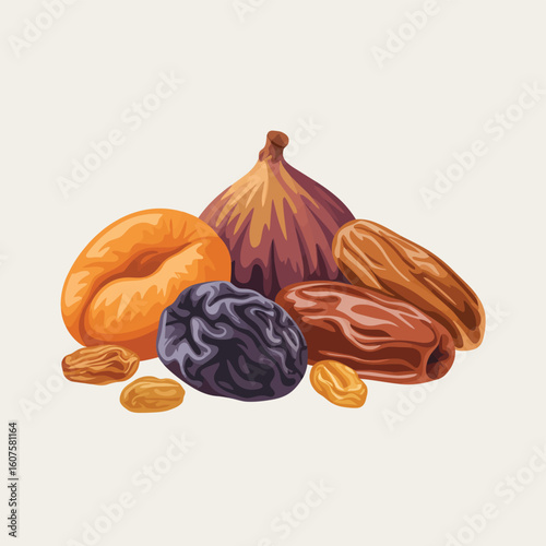 A colorful assortment of dried fruits including figs dates apricots and raisins