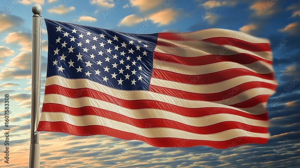 Obraz premium High-quality American wave flag, with vibrant colors and intricate folds, capturing the dynamic flow of the fabric in the wind.
