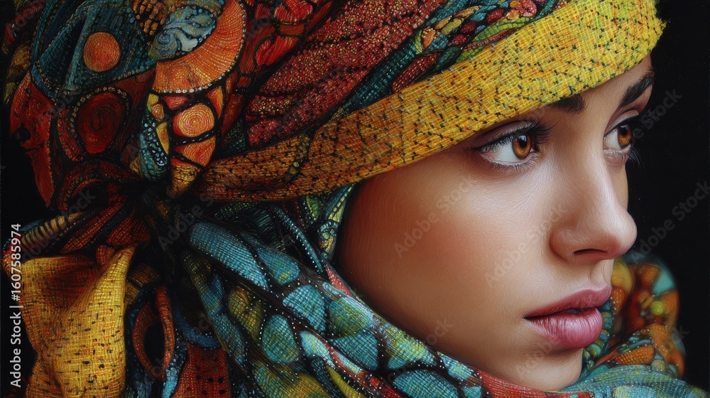 Fototapeta premium Woman with colorful headscarf