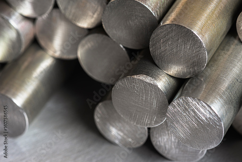 Steel rods in a factory, a product of the metallurgical industry