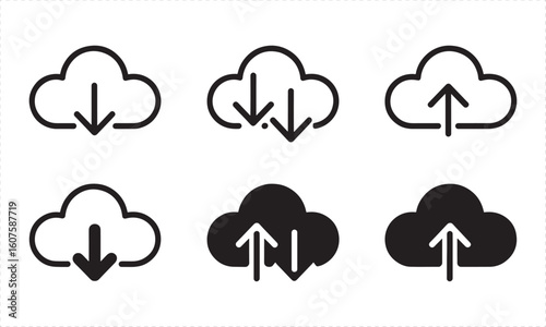 Set of six cloud icons with download and upload arrows data