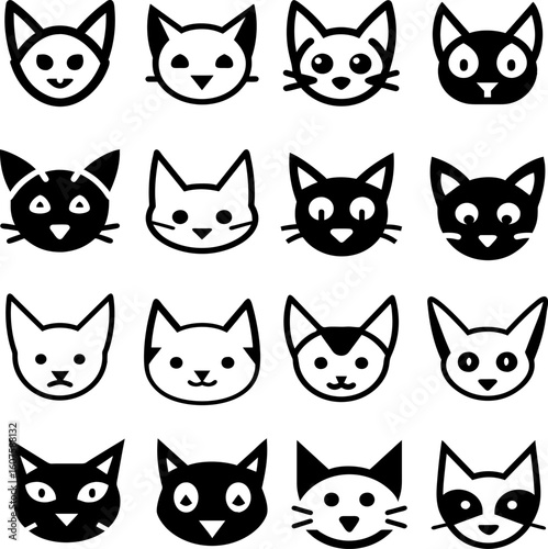 Flat and outline styles kitten and cat emoji set. Perfect for mobile interfaces, websites, chat apps, and digital design projects.
