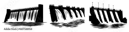 Minimalist Water Dam Vector Icons Black and White SVG

