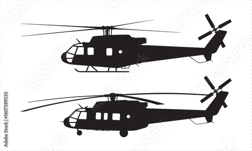 Two black helicopter silhouettes side by side on white background aircraft aviation